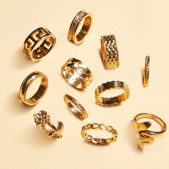 Gold 11 pc Ring Set sexy funky luxury cute snake chain rock punk glam - Picture 3 of 3